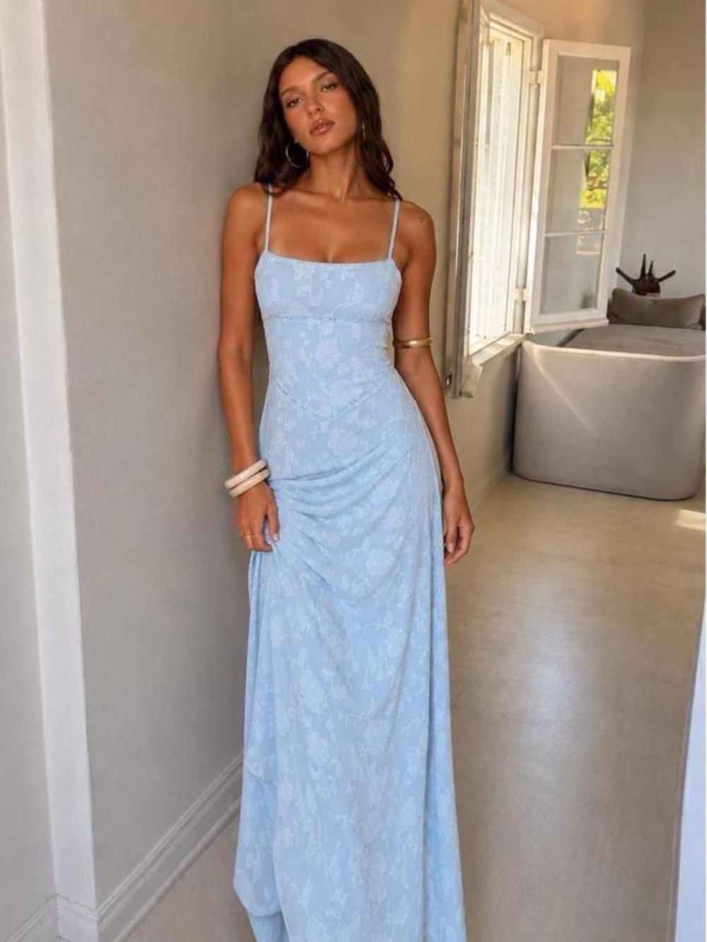 Princess Polly Pale Blue Floral Slip Maxi Dress